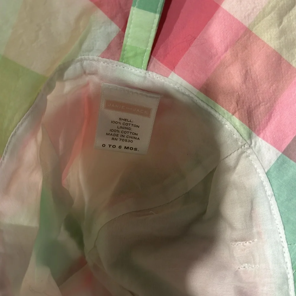 Janie and Jack pink and green plaid baby girl’s sun hat 0-6 months